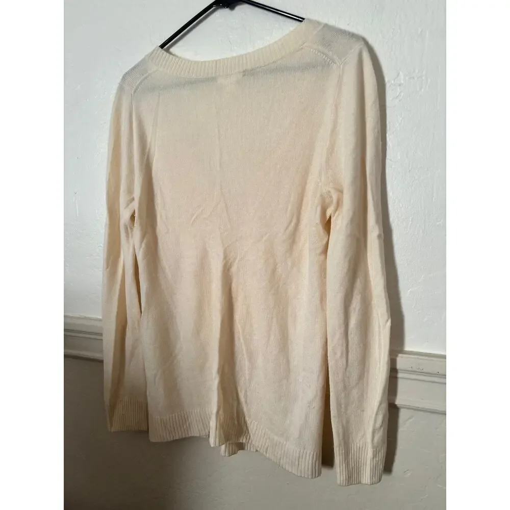J.Crew Gustoso 100% Cashmere V Neck Sweater Women’s Medium Ivory Cream